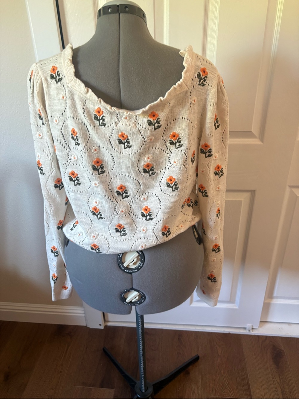 Pilcro Cream Knit Cardigan with Floral Embroidery NEW WITH TAGS Anthropologie - Picture 6 of 10